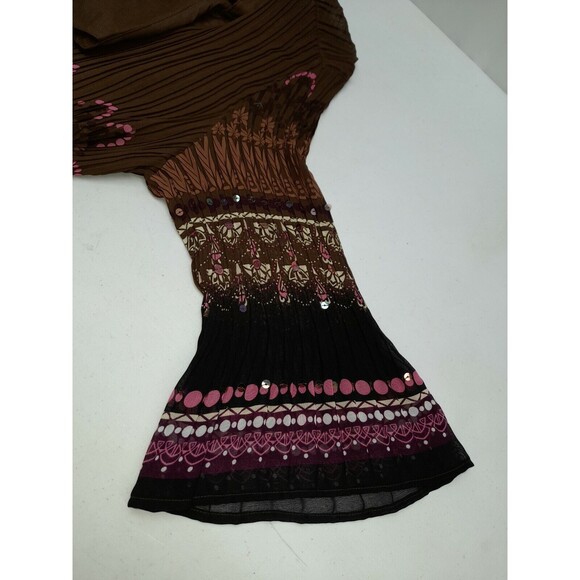 Avenue French Crinkle Pleated Button Blouse 14/16 Brown Sequins pink floral - Picture 6 of 11